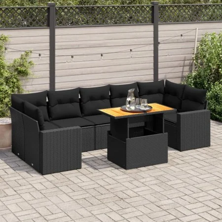 Set de sofás de jardín y cojines 8 piezas ratán sintético negro by , Garden sets - Ref: Foro24-3327009, Price: 566,29 €, Disc...