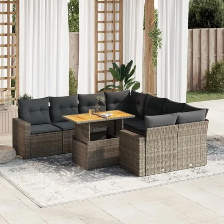 Set de sofás de jardín con cojines 9 pzas ratán sintético gris by , Garden sets - Ref: Foro24-3327021, Price: 598,14 €, Disco...