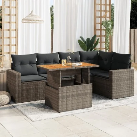 Set de muebles de jardín 6 pzas y cojines ratán sintético gris de , Conjuntos de jardín - Ref: Foro24-3327042, Precio: 426,97...