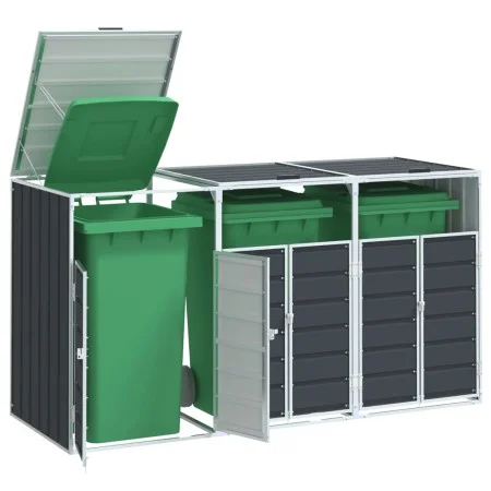 Cobertizo 3 contenedores basura acero antracita 216x81x115 cm by , Waste container supports - Ref: Foro24-4006181, Price: 257...