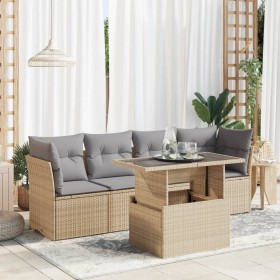 Juego de sofás jardín con cojines 5 pzas ratán sintético beige de , Conjuntos de jardín - Ref: Foro24-3326090, Precio: 371,58...