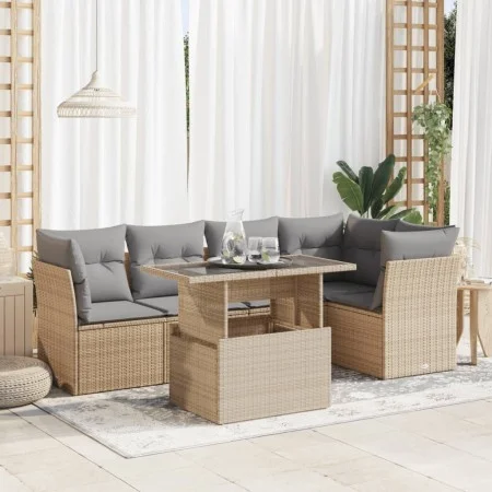 Juego de sofás jardín con cojines 6 pzas ratán sintético beige by , Garden sets - Ref: Foro24-3326160, Price: 427,08 €, Disco...