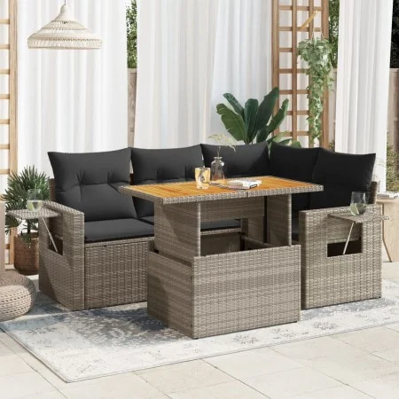 Juego de sofás jardín con cojines 5 pzas ratán sintético gris by , Garden sets - Ref: Foro24-3327147, Price: 379,98 €, Discou...