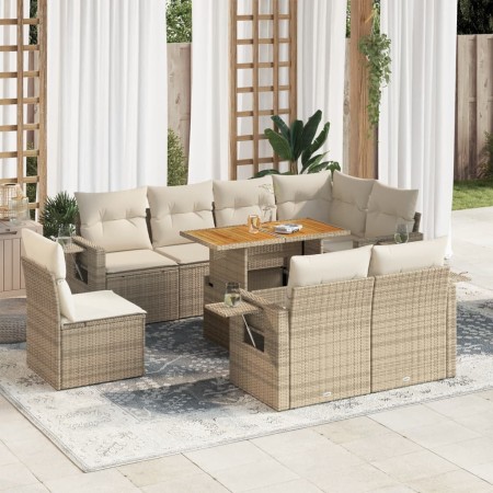 Set de sofás de jardín con cojines 9 pzas ratán sintético beige von , Gartensets - Ref: Foro24-3327166, Preis: 748,61 €, Raba...