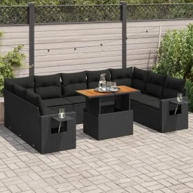 Set de sofás de jardín y cojines 10 pzas ratán sintético negro by , Garden sets - Ref: Foro24-3327191, Price: 704,49 €, Disco...