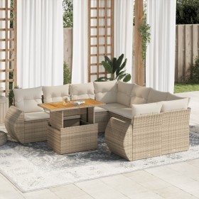 Set de sofás de jardín con cojines 9 pzas ratán sintético beige