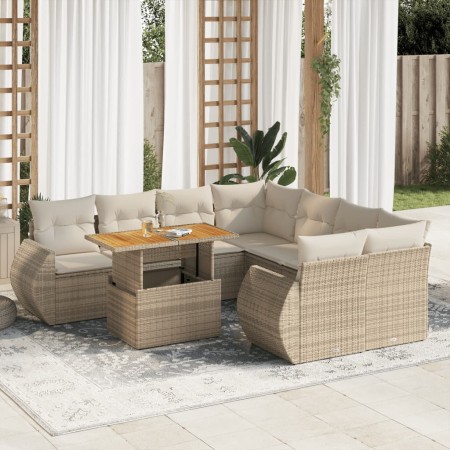Set de sofás de jardín con cojines 9 pzas ratán sintético beige by , Garden sets - Ref: Foro24-3327243, Price: 706,52 €, Disc...