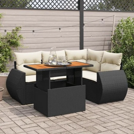 Set de muebles de jardín 5 pzas y cojines ratán sintético negro by , Garden sets - Ref: Foro24-3327255, Price: 382,92 €, Disc...