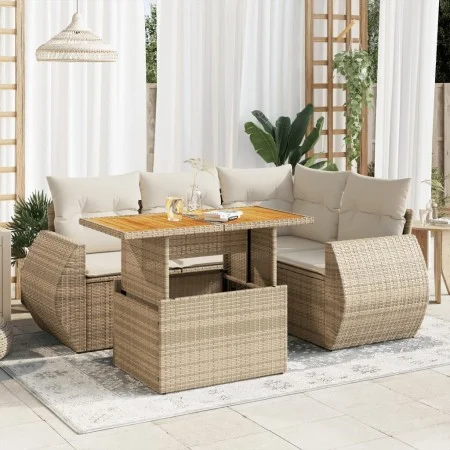 Juego de sofás jardín con cojines 5 pzas ratán sintético beige by , Garden sets - Ref: Foro24-3327257, Price: 456,97 €, Disco...