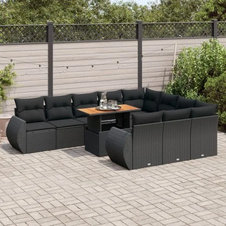 Set de sofás de jardín 11 pzas y cojines ratán sintético negro by , Garden sets - Ref: Foro24-3327310, Price: 791,84 €, Disco...