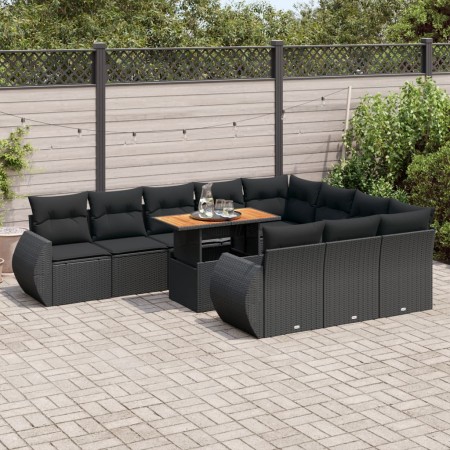 Set de sofás de jardín 11 pzas y cojines ratán sintético negro by , Garden sets - Ref: Foro24-3327310, Price: 816,68 €, Disco...