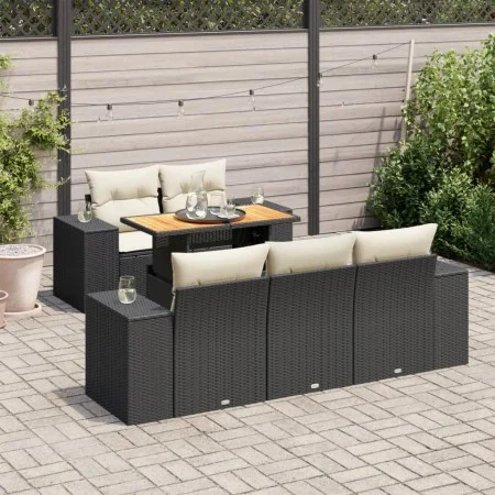 Set de sofás de jardín 6 piezas y cojines ratán sintético negro von , Gartensets - Ref: Foro24-3327325, Preis: 484,73 €, Raba...