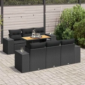 Set de sofás de jardín 7 pzas con cojines ratán sintético negro by , Garden sets - Ref: Foro24-3327331, Price: 560,29 €, Disc...