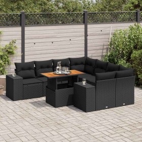Set de sofás de jardín con cojines 9 pzas ratán sintético negro by , Garden sets - Ref: Foro24-3327352, Price: 653,32 €, Disc...
