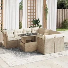 Set de sofás de jardín con cojines 9 pzas ratán sintético beige by , Garden sets - Ref: Foro24-3326129, Price: 645,91 €, Disc...