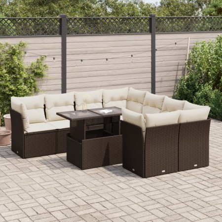 Set de sofás de jardín 9 pzas y cojines ratán sintético marrón by , Garden sets - Ref: Foro24-3326134, Price: 658,42 €, Disco...