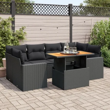 Set de sofás de jardín 7 pzas con cojines ratán sintético negro de , Conjuntos de jardín - Ref: Foro24-3327002, Precio: 531,2...