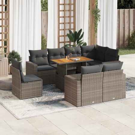 Set de sofás de jardín con cojines 9 pzas ratán sintético gris von , Gartensets - Ref: Foro24-3327056, Preis: 632,44 €, Rabat...
