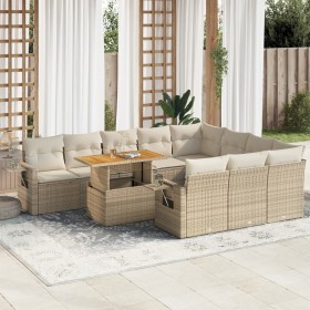 Set de sofás de jardín 11pzas con cojines ratán sintético beige de , Conjuntos de jardín - Ref: Foro24-3327201, Precio: 899,8...