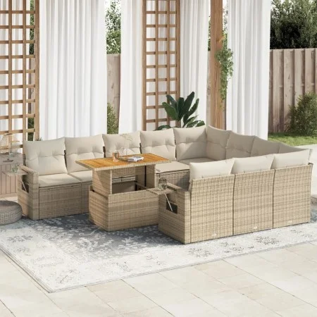 Set de sofás de jardín 11pzas con cojines ratán sintético beige by , Garden sets - Ref: Foro24-3327201, Price: 882,72 €, Disc...