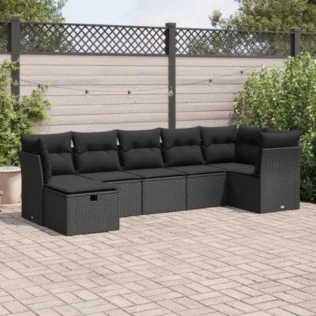 Set de sofás de jardín 7 pzas con cojines ratán sintético negro by , Garden sets - Ref: Foro24-3325301, Price: 449,25 €, Disc...