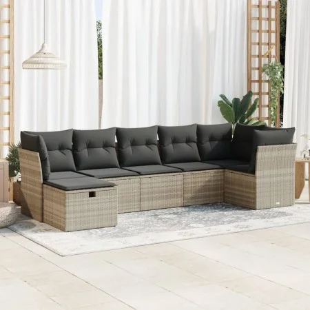 Set de sofás de jardín 7 pzas con cojines ratán PE gris claro von , Gartensets - Ref: Foro24-3325308, Preis: 482,46 €, Rabatt: %