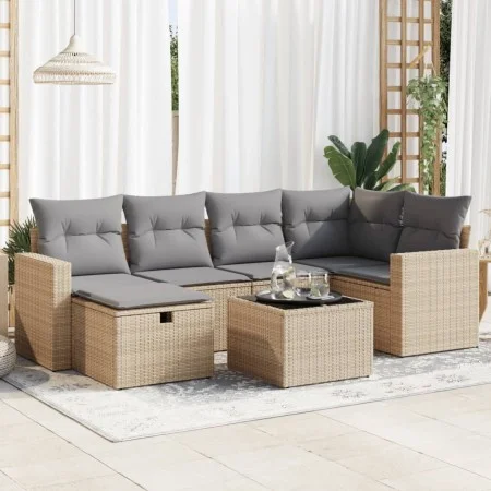 Set sofás de jardín 7 piezas y cojines ratán sintético beige by , Garden sets - Ref: Foro24-3325395, Price: 471,78 €, Discoun...