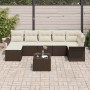 Conjunto de sofá de jardín con cojín 8 pcs Marrón Poliratán