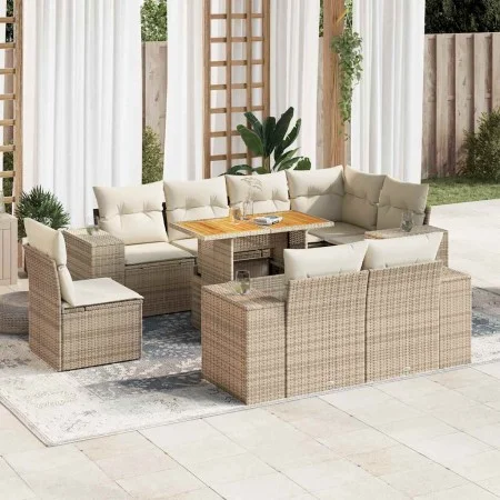 Set de sofás de jardín con cojines 9 pzas ratán sintético beige von , Gartensets - Ref: Foro24-3327390, Preis: 790,86 €, Raba...