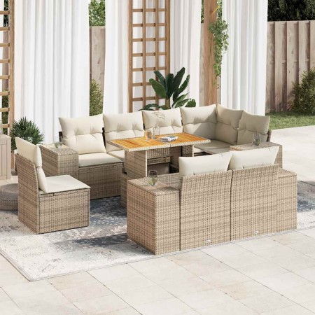 Set de sofás de jardín con cojines 9 pzas ratán sintético beige de , Conjuntos de jardín - Ref: Foro24-3327390, Precio: 763,9...