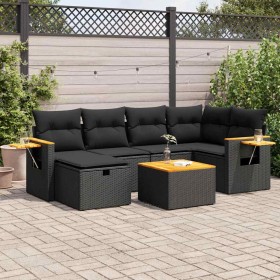 Set de sofás de jardín 7 pzas con cojines ratán sintético negro by , Garden sets - Ref: Foro24-3325975, Price: 500,83 €, Disc...