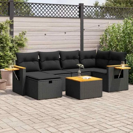 Set de sofás de jardín 7 pzas con cojines ratán sintético negro by , Garden sets - Ref: Foro24-3325975, Price: 473,93 €, Disc...
