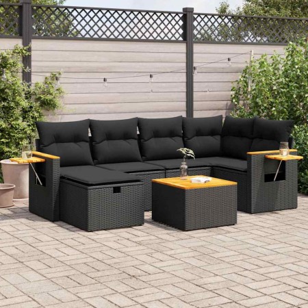 Set de sofás de jardín 7 pzas con cojines ratán sintético negro by , Garden sets - Ref: Foro24-3325975, Price: 500,83 €, Disc...