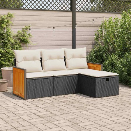 Juego de sofás jardín 4 pzas con cojines ratán sintético negro by , Garden sets - Ref: Foro24-3326004, Price: 254,93 €, Disco...