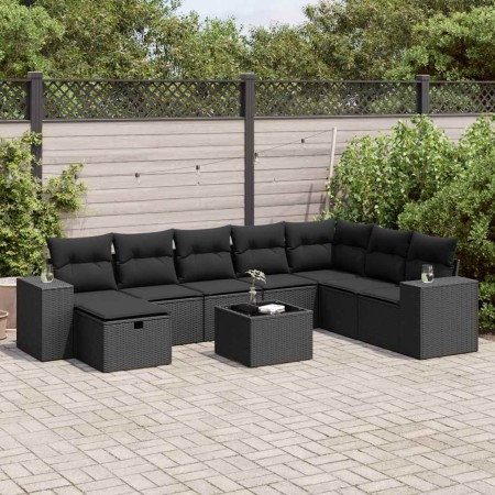 Set de sofás de jardín con cojines 9 pzas ratán sintético negro von , Gartensets - Ref: Foro24-3325741, Preis: 576,63 €, Raba...