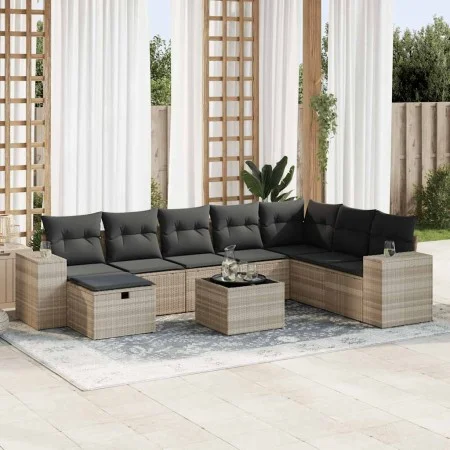 Set muebles jardín 9 pzas y cojines ratán sintético gris claro by , Garden sets - Ref: Foro24-3325748, Price: 624,00 €, Disco...