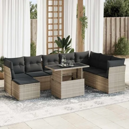 Set muebles jardín 9 pzas y cojines ratán sintético gris claro by , Garden sets - Ref: Foro24-3326213, Price: 644,75 €, Disco...