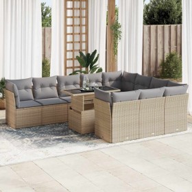 Set de sofás de jardín 11pzas con cojines ratán sintético beige by , Garden sets - Ref: Foro24-3326230, Price: 769,83 €, Disc...