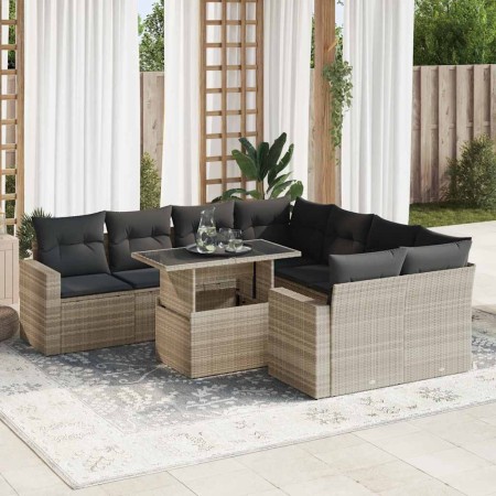 Set muebles jardín 9 pzas y cojines ratán sintético gris claro by , Garden sets - Ref: Foro24-3326293, Price: 679,46 €, Disco...