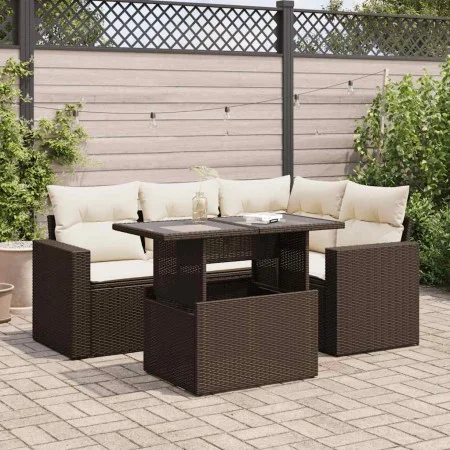 Set comedor de jardín 5 piezas y cojines ratán sintético marrón by , Garden sets - Ref: Foro24-3326314, Price: 417,99 €, Disc...
