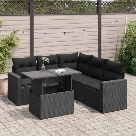 Set de sofás de jardín 6 piezas y cojines ratán sintético negro by , Garden sets - Ref: Foro24-3326316, Price: 467,13 €, Disc...