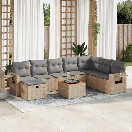 Set de sofás de jardín con cojines 9 pzas ratán sintético beige by , Garden sets - Ref: Foro24-3325832, Price: 556,32 €, Disc...