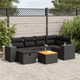 Set de sofás de jardín 7 pzas con cojines ratán sintético negro by , Garden sets - Ref: Foro24-3325870, Price: 462,05 €, Disc...