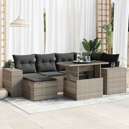 Set de sofás de jardín 7 pzas con cojines ratán sintético gris by , Garden sets - Ref: Foro24-3326831, Price: 518,13 €, Disco...