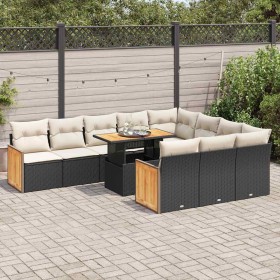 Set sofás jardín y cojines 11 pzas ratán sintético acacia negro de , Conjuntos de jardín - Ref: Foro24-3327759, Precio: 747,07 €