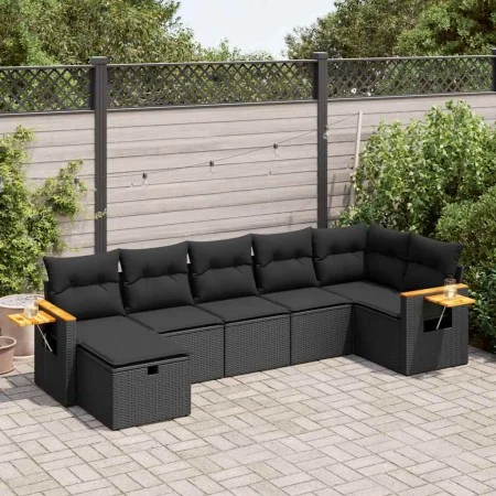 Set de sofás de jardín 7 pzas con cojines ratán sintético negro by , Garden sets - Ref: Foro24-3325982, Price: 469,58 €, Disc...