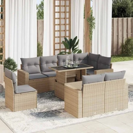 Set de sofás de jardín con cojines 9 pzas ratán sintético beige von , Gartensets - Ref: Foro24-3326340, Preis: 717,18 €, Raba...