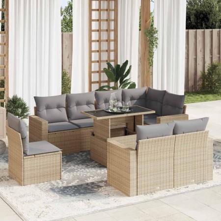 Set de sofás de jardín con cojines 9 pzas ratán sintético beige by , Garden sets - Ref: Foro24-3326340, Price: 702,41 €, Disc...