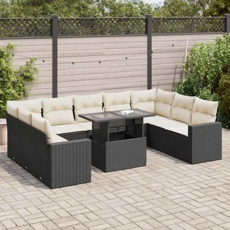 Set de sofás de jardín y cojines 10 pzas ratán sintético negro by , Garden sets - Ref: Foro24-3326377, Price: 635,12 €, Disco...