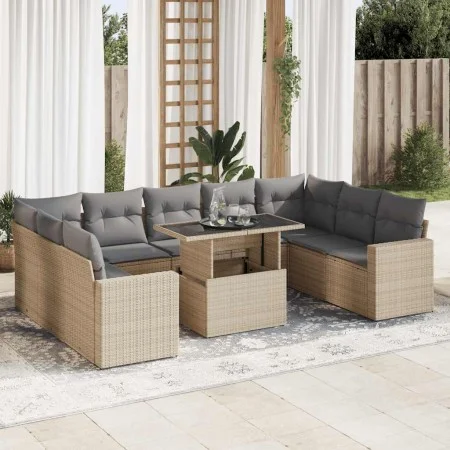 Juego de sofás jardín con cojines beige 10 pzas ratán sintético de , Conjuntos de jardín - Ref: Foro24-3326380, Precio: 724,0...